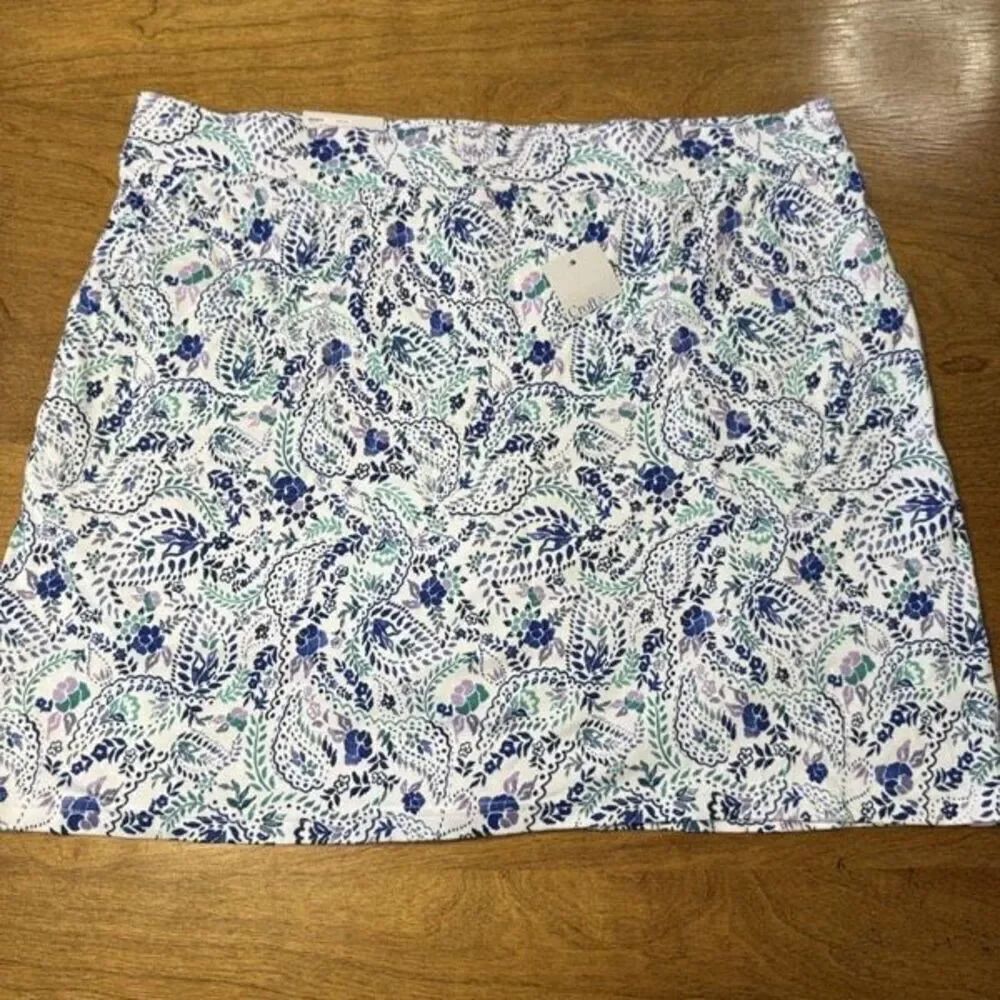 NWT Croft & Barrow Women's Floral Paisley Mid-rise Pull-onSkort Blue White XXL